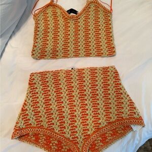 Zara Orange and Cream Knit Pajama Set